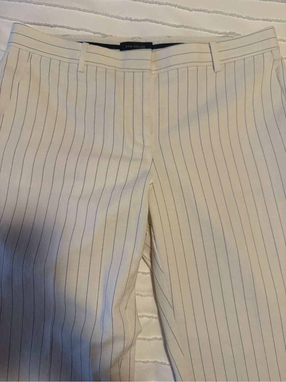 Ann Taylor Cream Dress Pants with Navy Pinstripes